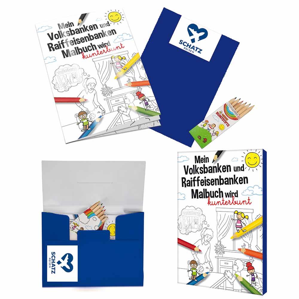 Malbuch / Mal-Set A6 - Volksbanken&Raiffeisenbanken - Malset mit 1-c Logoeindruck