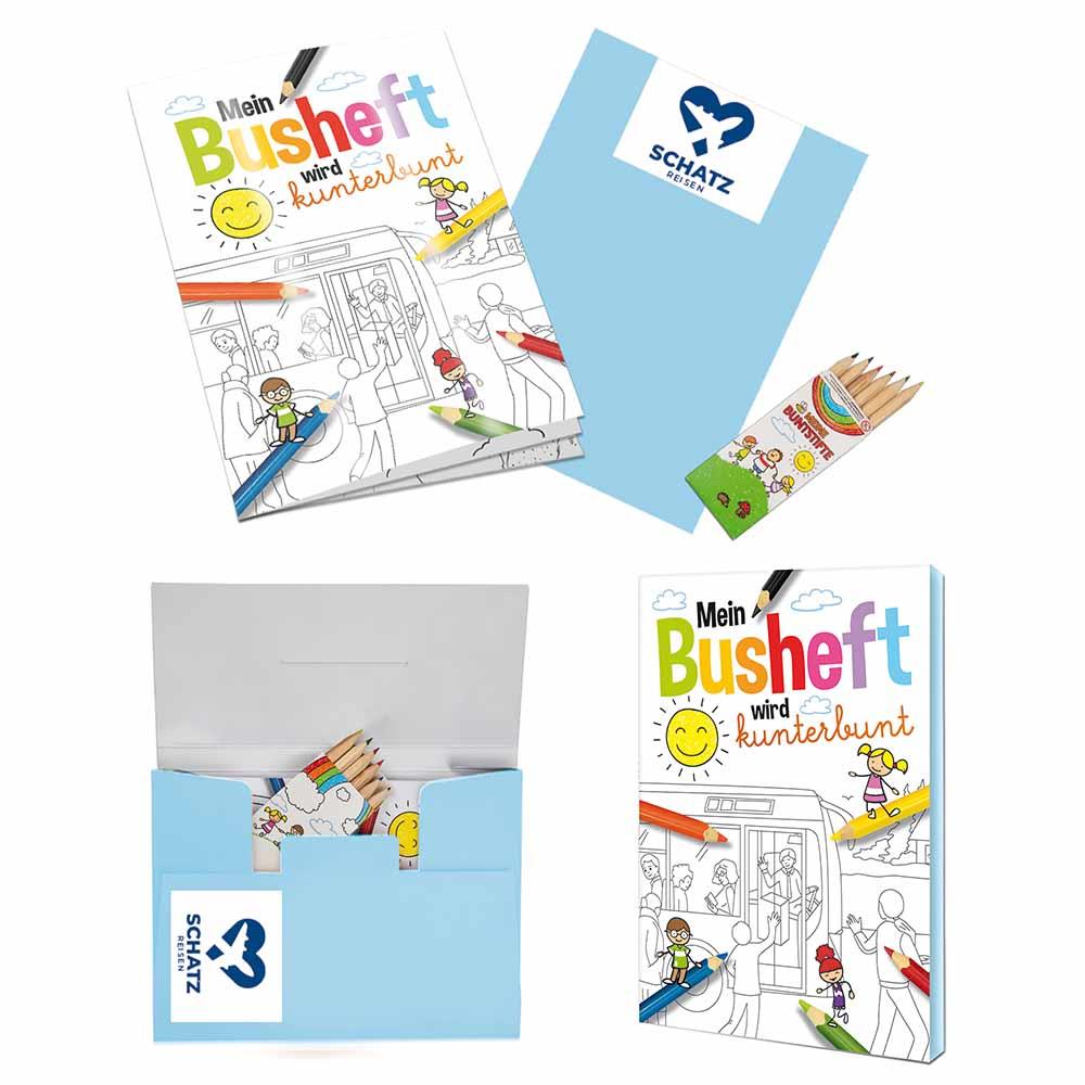 Malbuch / Mal-Set A6 - Bus - Malset mit 1-c Logoeindruck