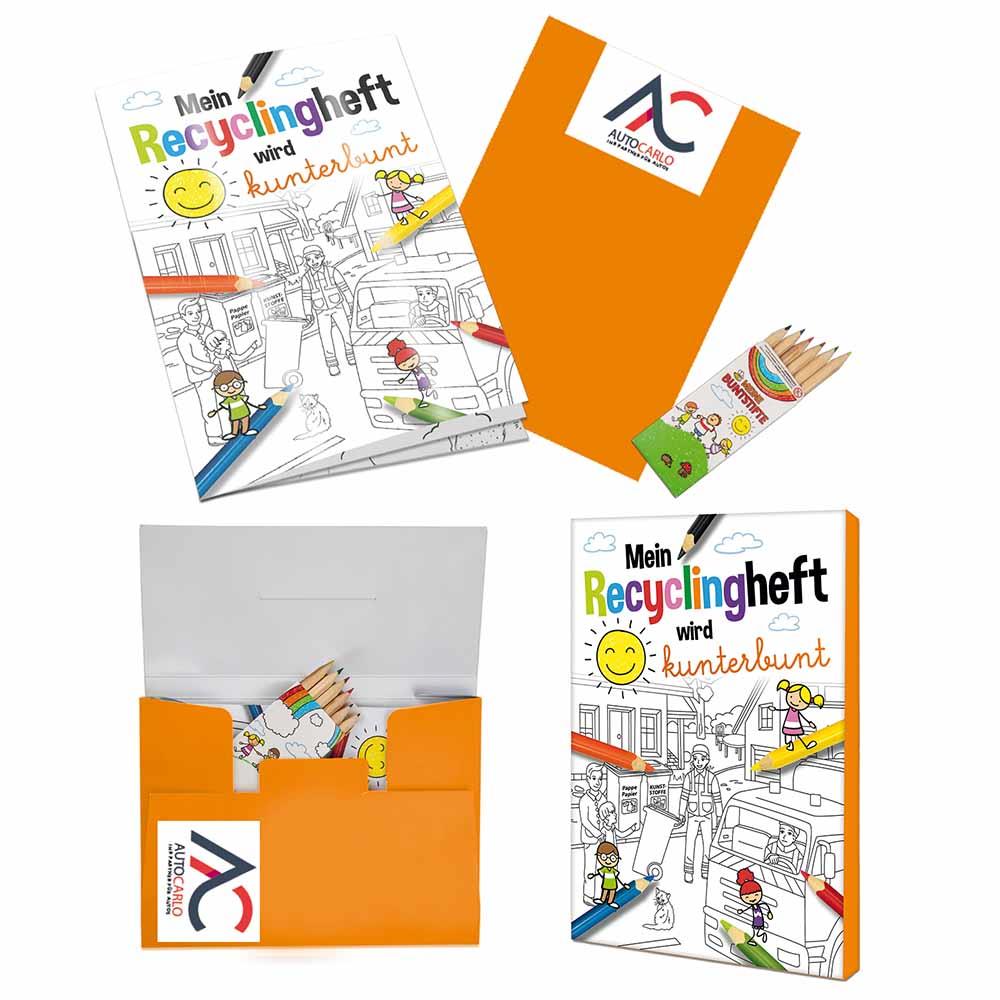 Malbuch / Mal-Set A6 - Recycling - Malset mit 2-c Logoeindruck