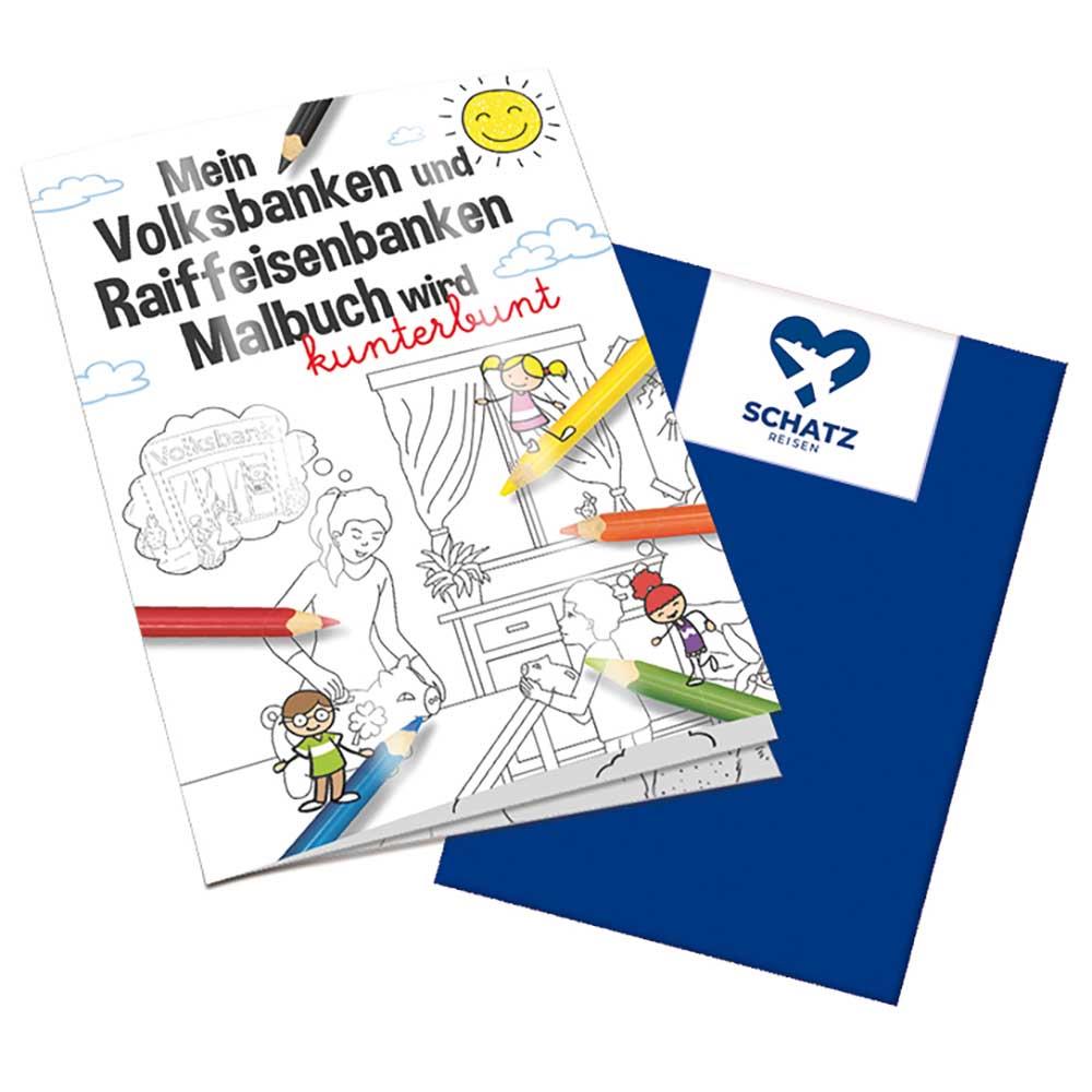 Malbuch / Mal-Set A6 - Volksbanken&Raiffeisenbanken - Malbuch mit 1-c Logoeindruck