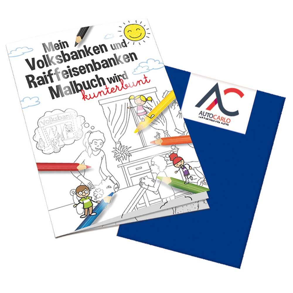 Malbuch / Mal-Set A6 - Volksbanken&Raiffeisenbanken - Malbuch mit 2-c Logoeindruck