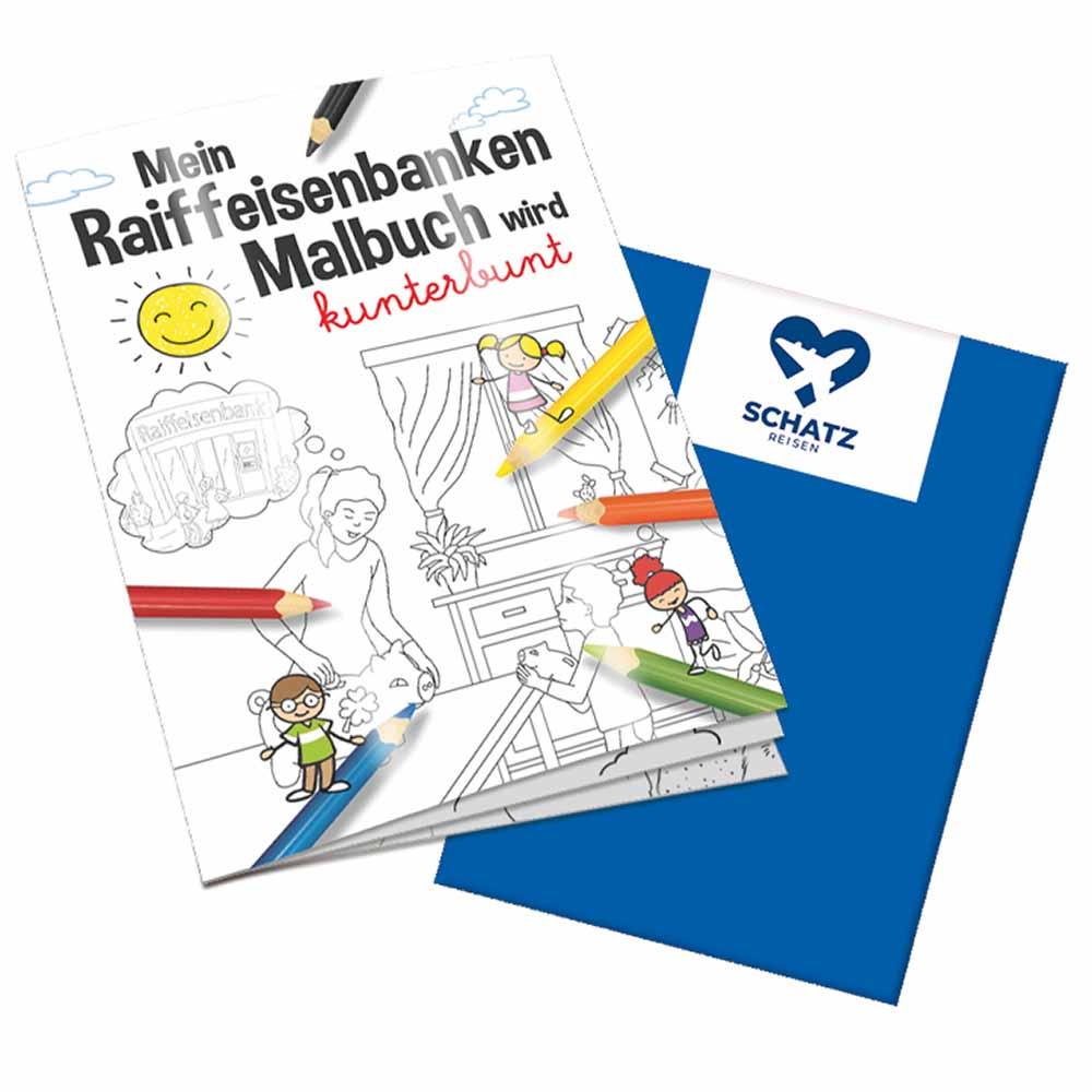 Malbuch / Mal-Set A6 - Raiffeisenbanken - Malbuch mit 1-c Logoeindruck