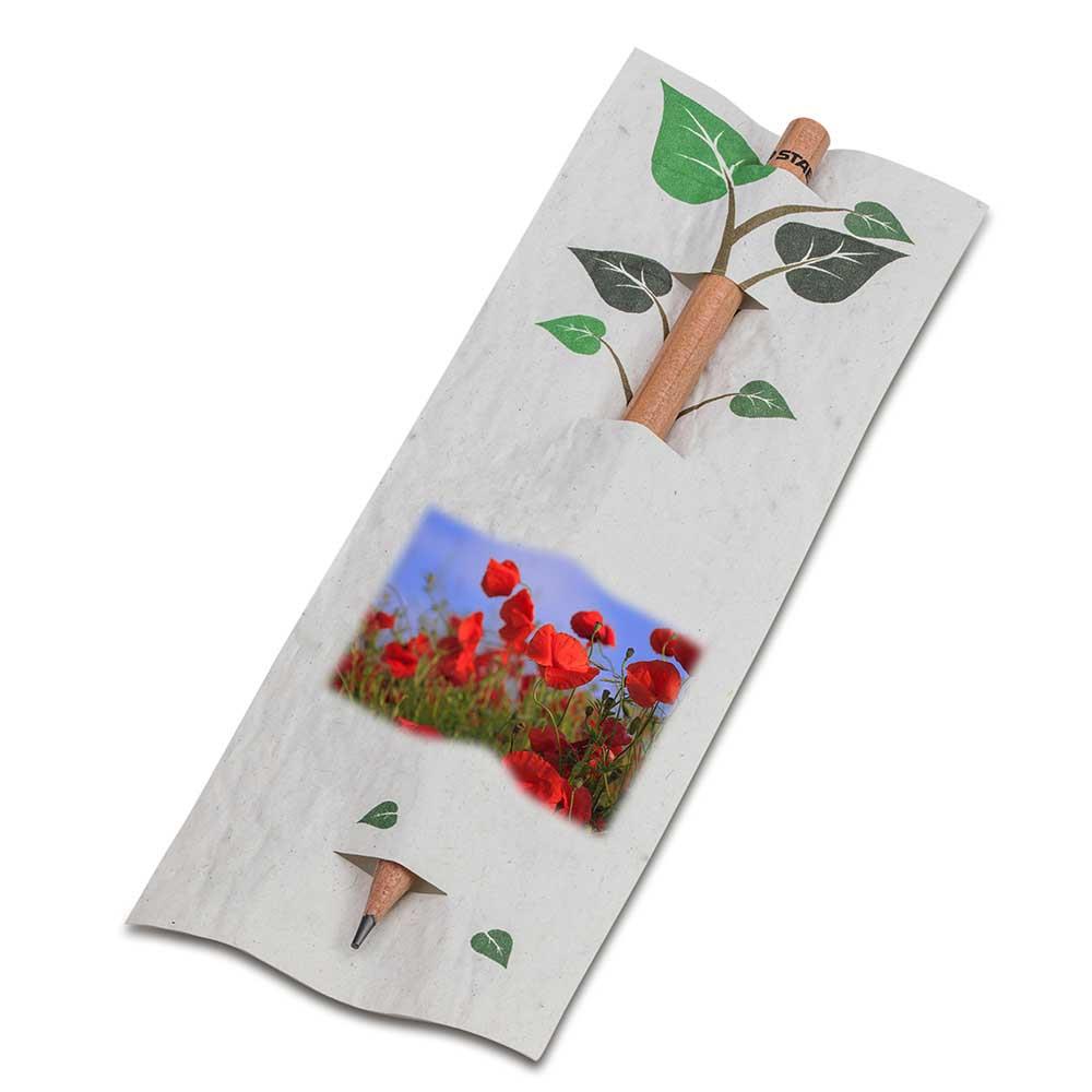 Bleistift im Samenpapieretui - Ostern - Mohnblume, Druck 4/0c, Lasergravur