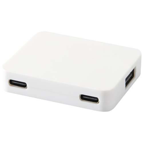 Gaia 4 Port USB Hub mit USB-A- und Typ-C-Ausgang und zwei Eingängen aus recyceltem Kunststoff