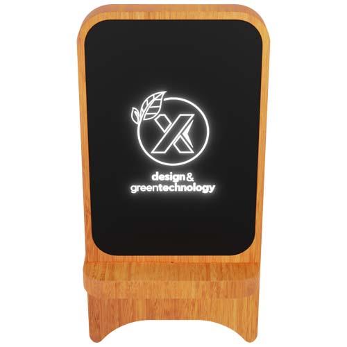 SCX.design W16 kabelloser 15-Watt-Ladeständer aus Holz mit Leuchtlogo