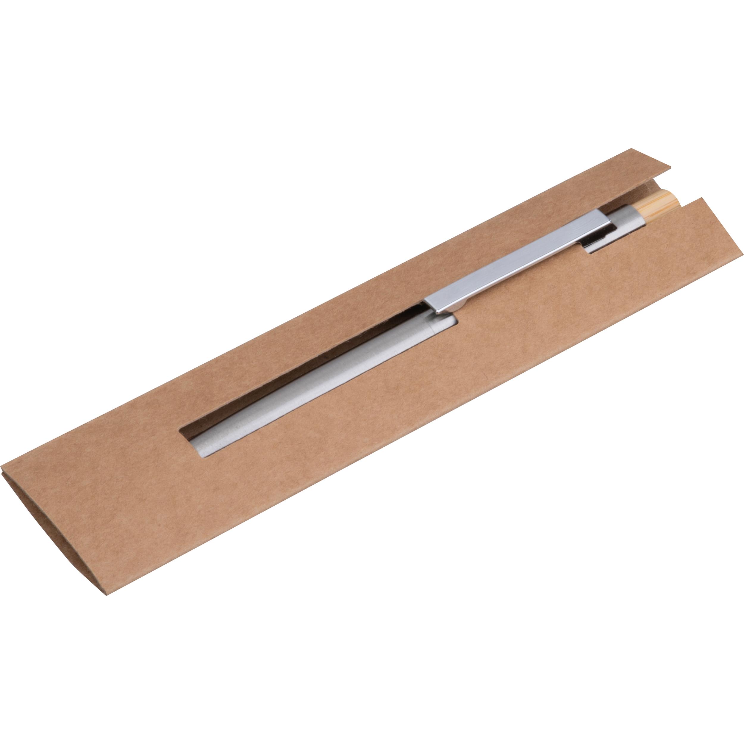 Recycelter Edelstahl Kugelschreiber mit Bambusdrücker SAVANNAH