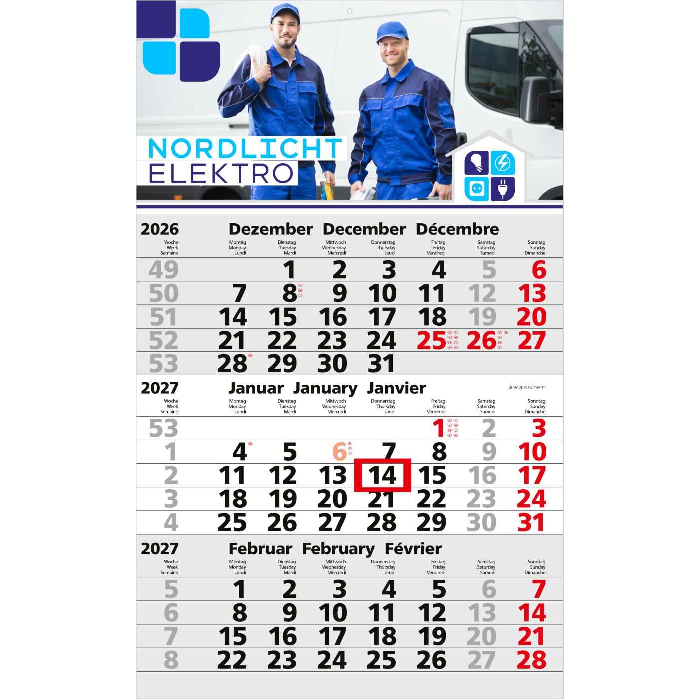 3-Monatskalender Einblatt Solid 3 EXPRESS Schrift fett