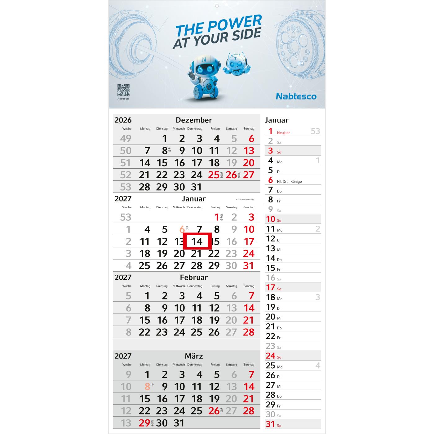 4-Monatskalender Einblatt Konzept 4 Post EXPRESS mit Streifenkalendarium