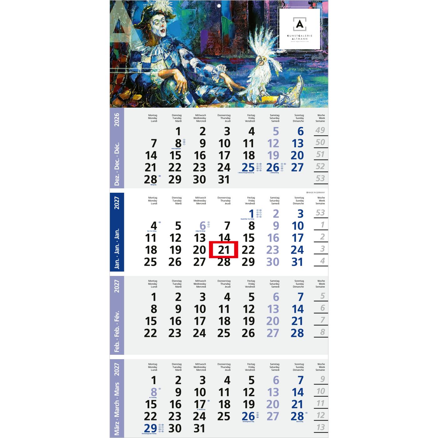 4-Monatskalender Einblatt Logic 4 Post A Design-Kalendarium