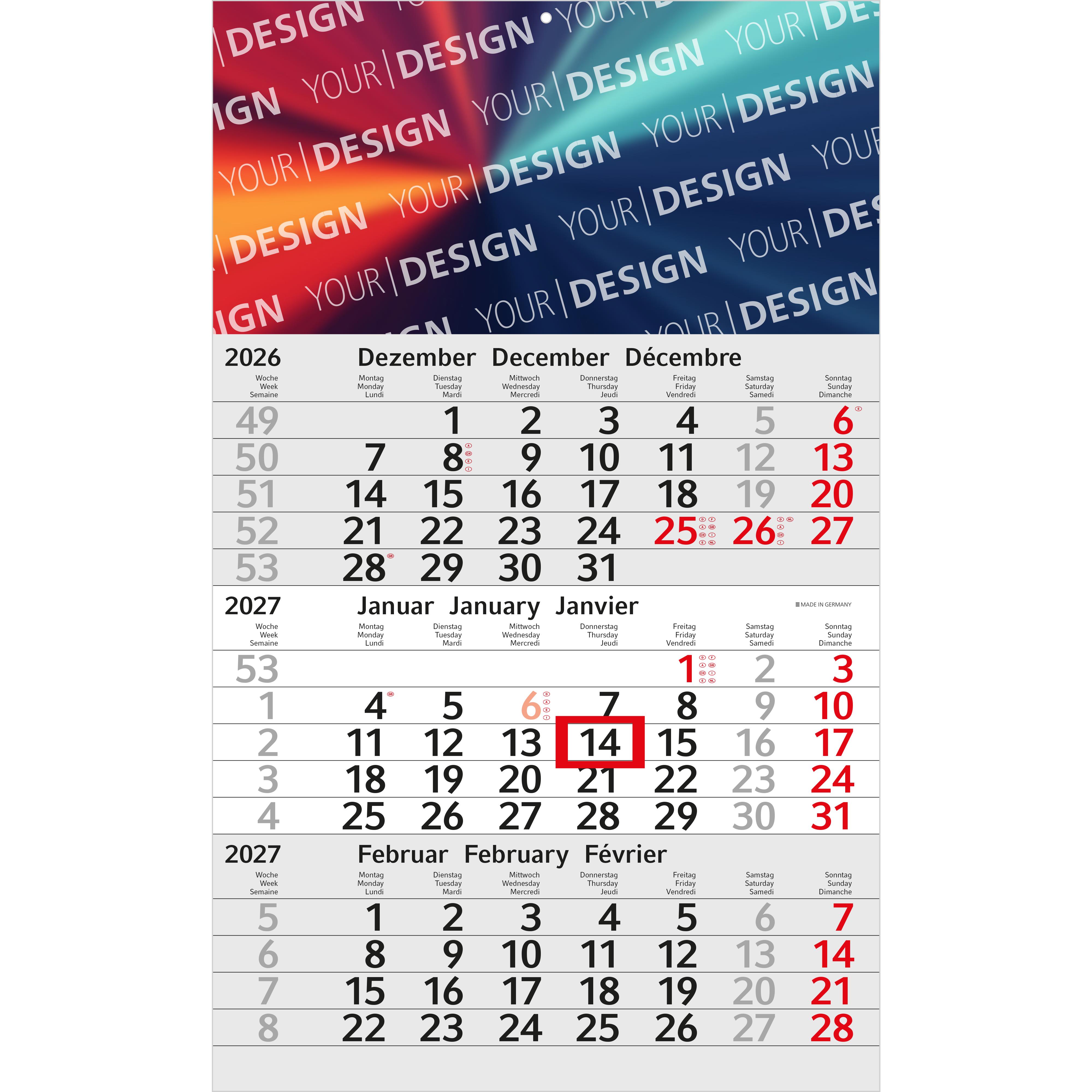 3-Monatskalender Einblatt Budget 3 Schrift modern