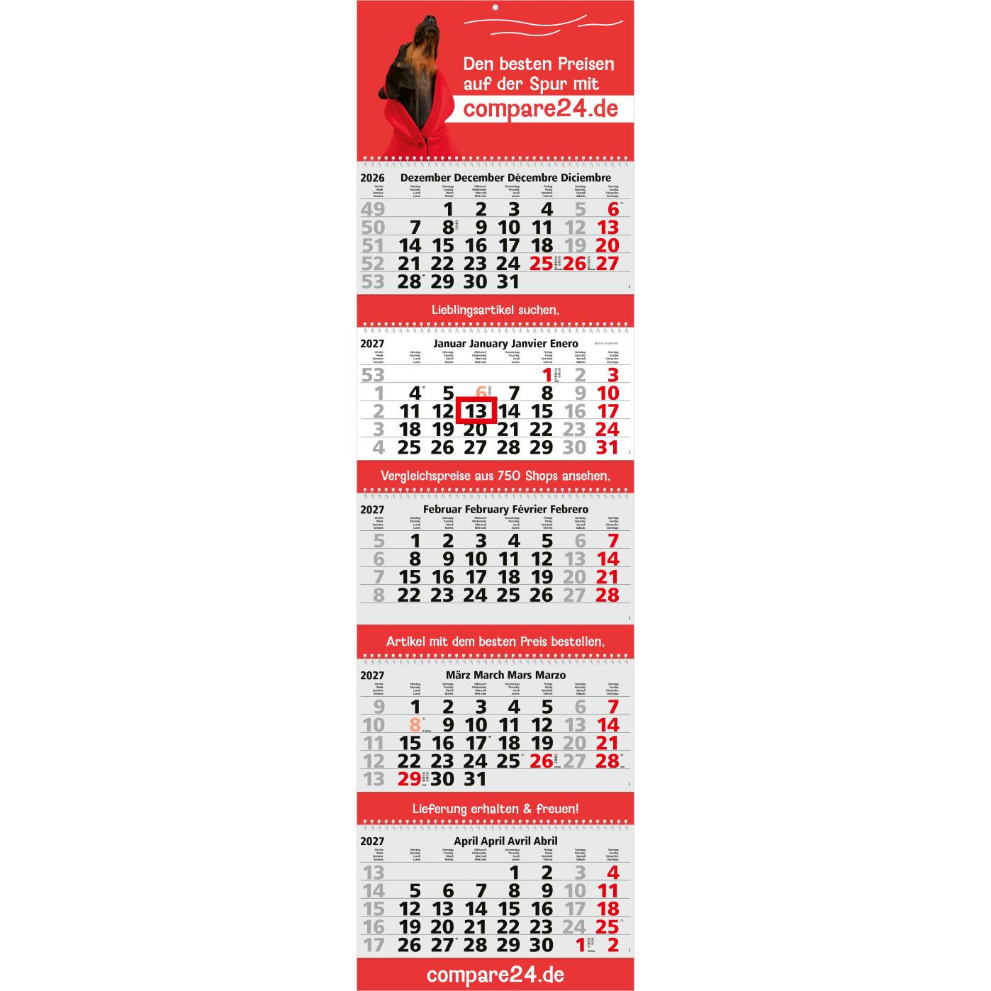 5-Monatskalender Mehrblock Grande Wire-O 5 Wire-O-Bindung