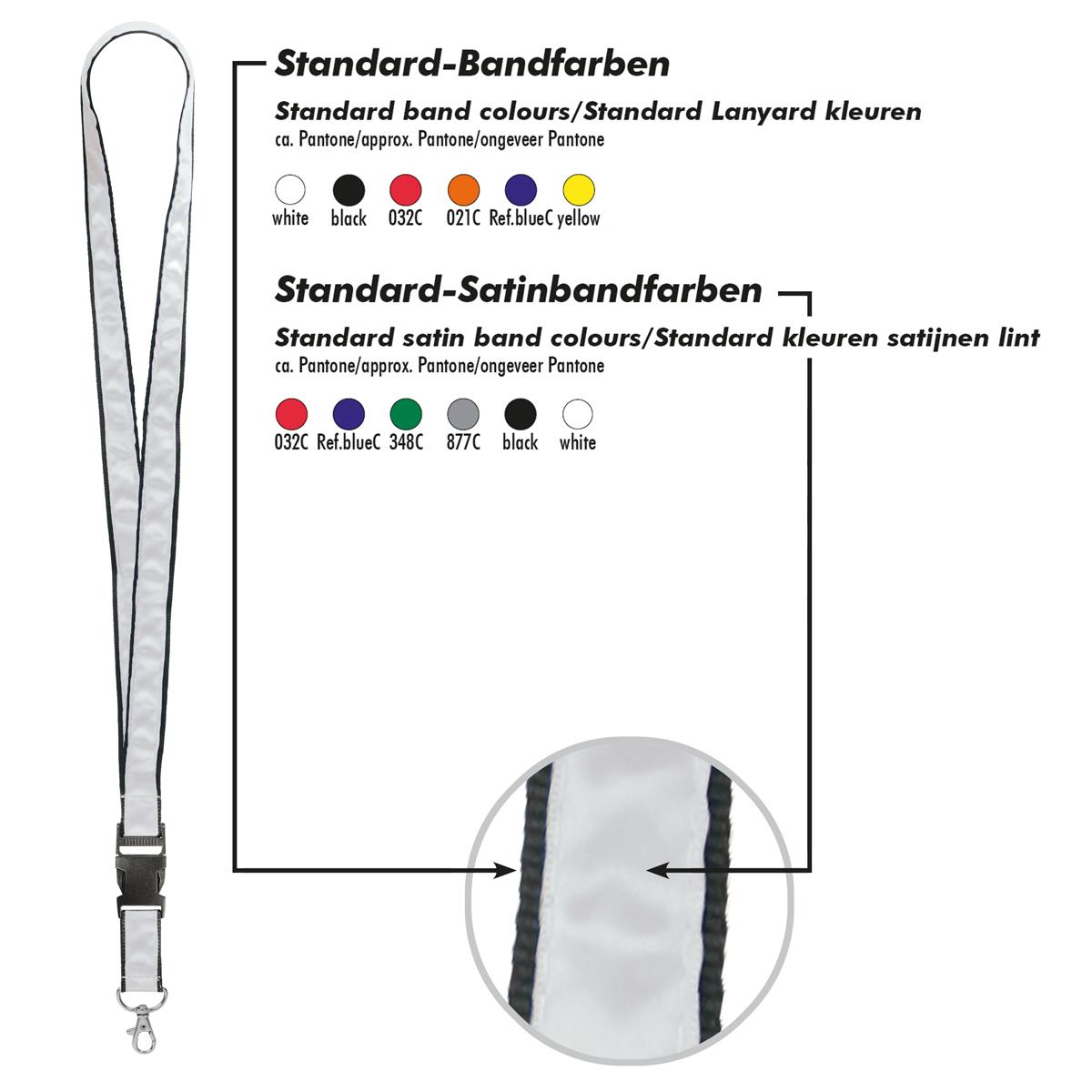 Grundfarbe schwarz, Zusatzfarbe Silber (ca. Pantone 877C)