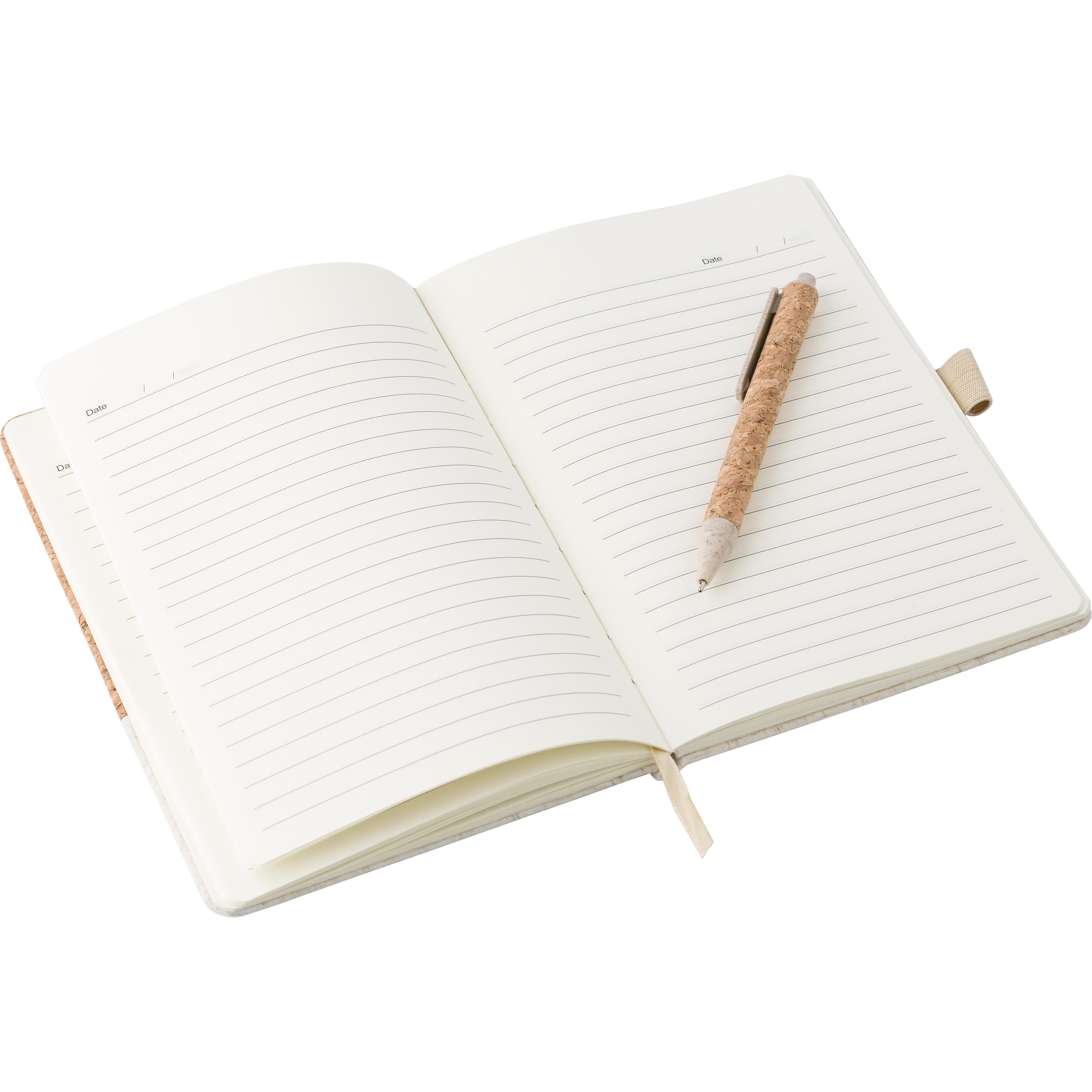 Cork-Line Notizbuch aus Kork und Leinen und Kugelschreiber aus Weizenstroh Kenzo