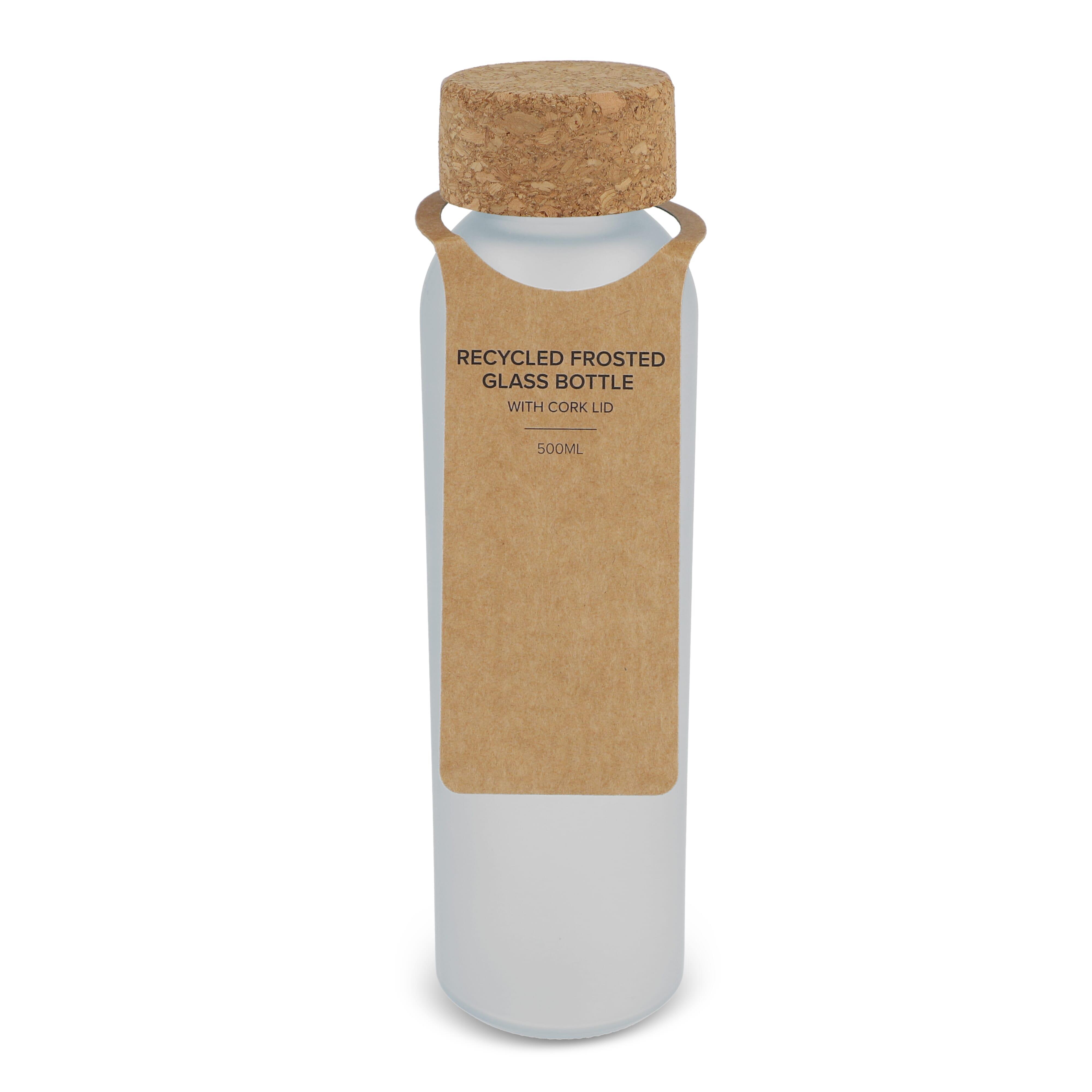 Gefrostete flasche aus recyceltem Glas mit Korkdeckel 500ml