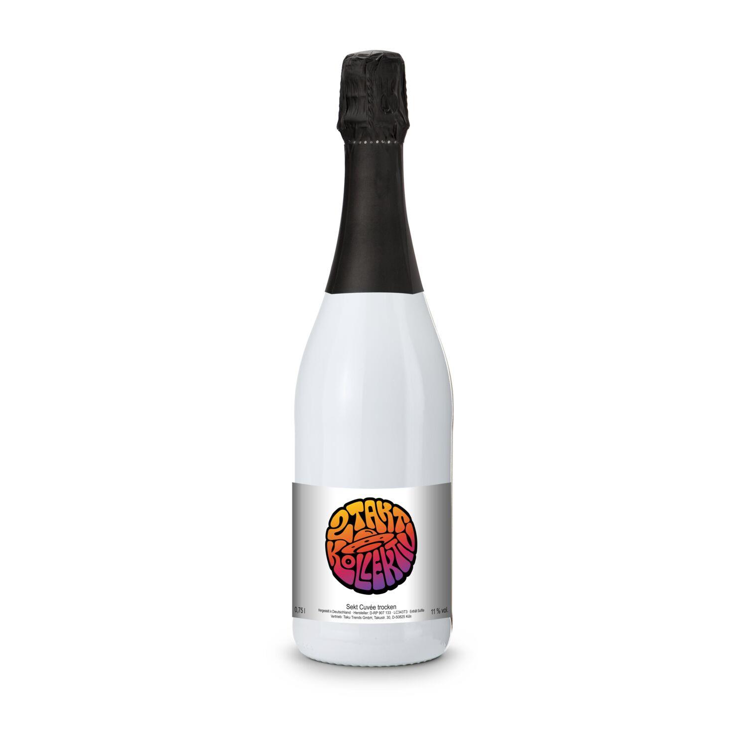 Sekt Cuvée - Flasche weiß-lackiert - Kapsel schwarz, 0,75 l