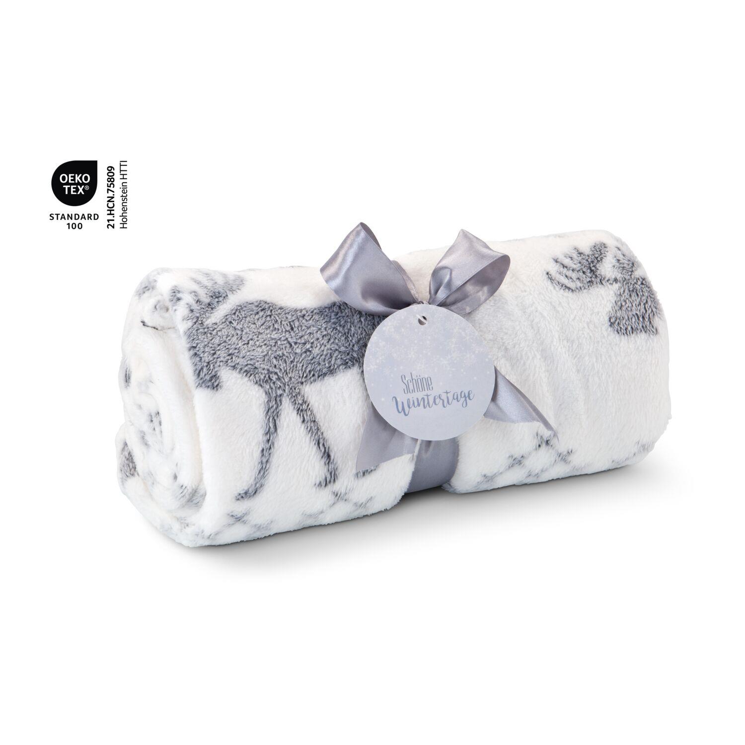 Kuscheldecke Rudolph weiß/grau - 120 x 150 cm, 190 g/m²