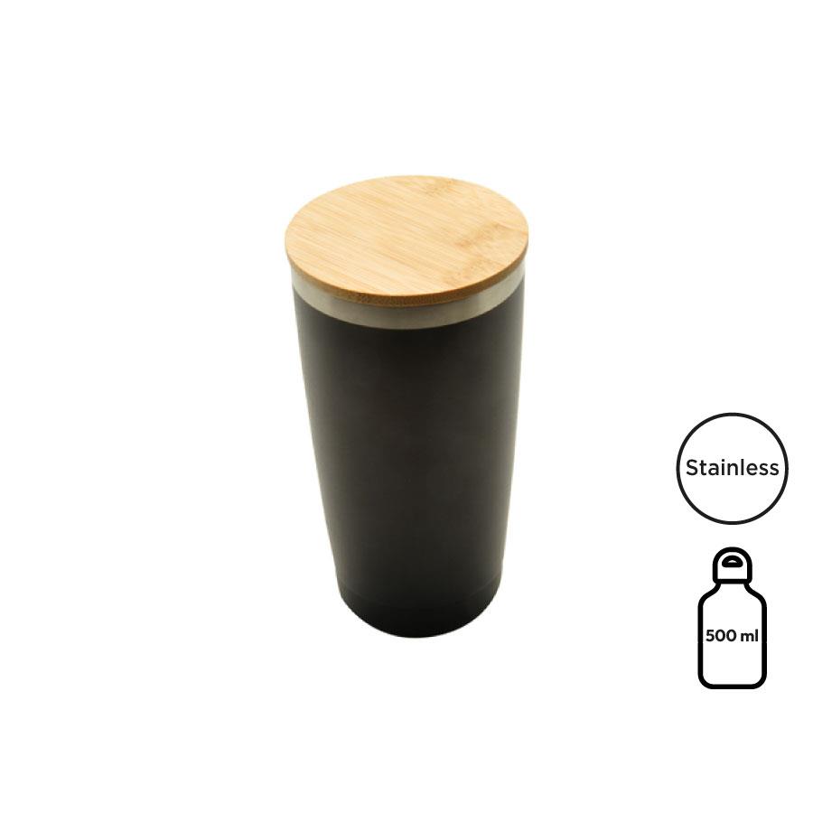Doppelwandiger Edelstahlbecher  Nagano  mit Bambusdeckel (XL)