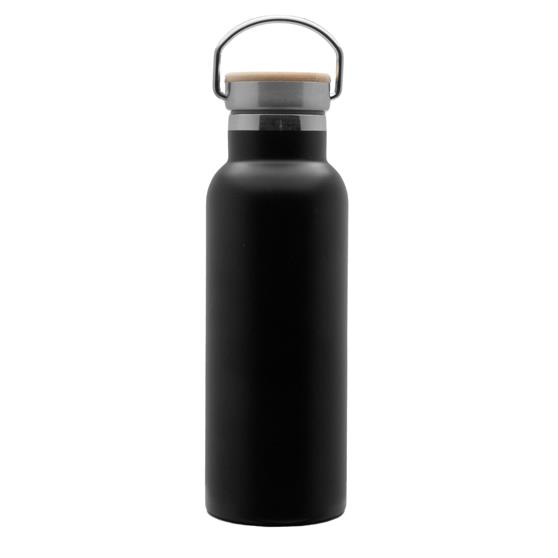 Doppelwandige Flasche  Arima , schwarz, Bambusdeckel, 500ml