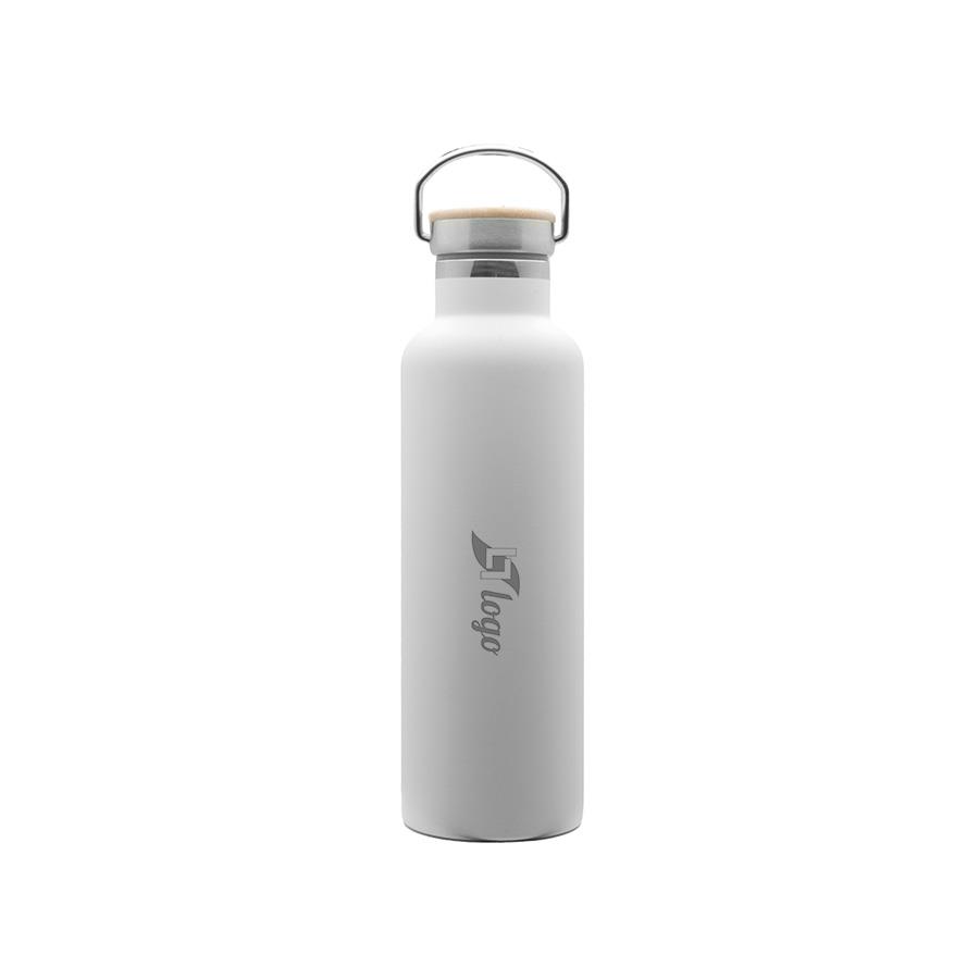 Doppelwandige Flasche  Arima , weiß, Bambusdeckel, 750ml