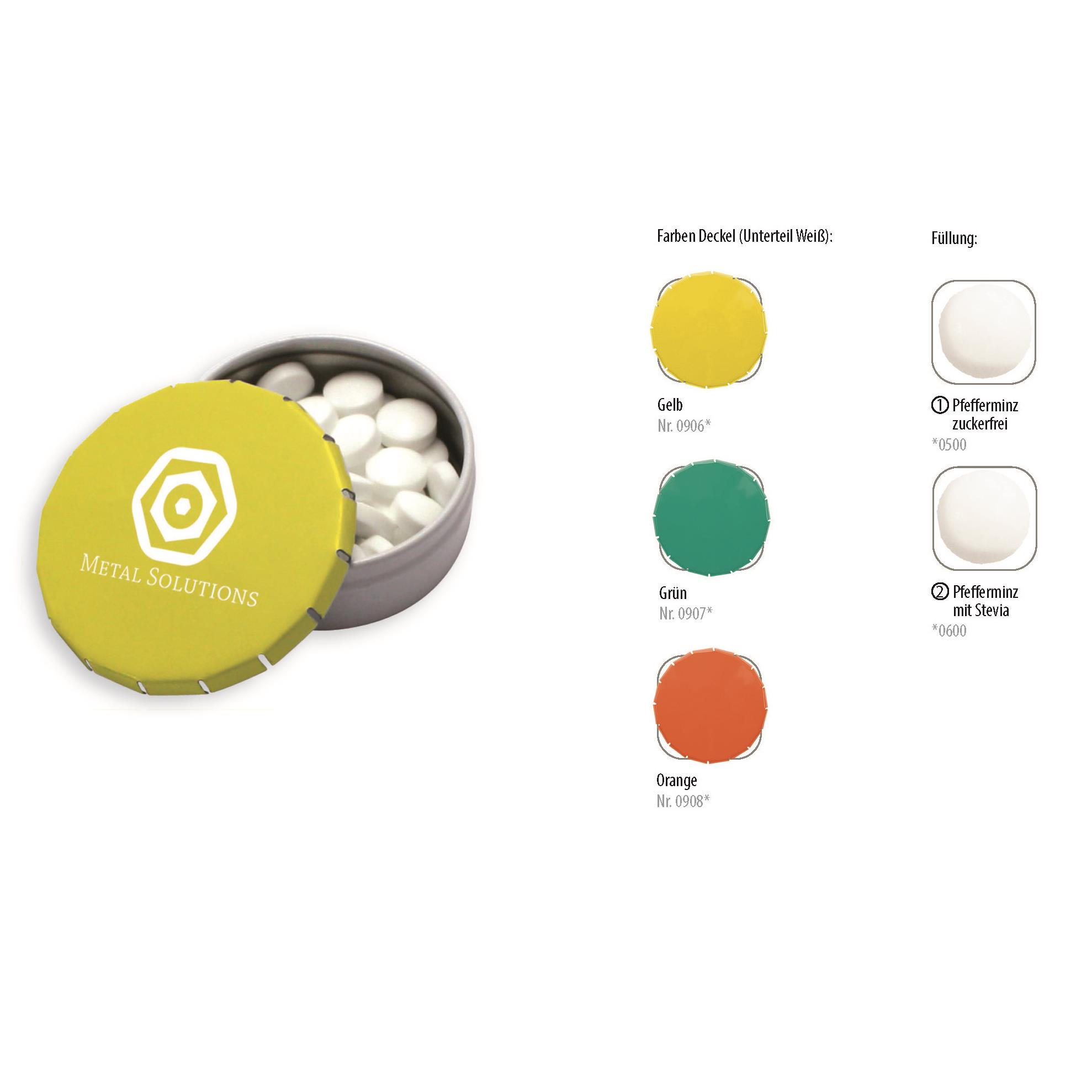 Klick-Dose-45 Duo Colour, grün / weiß 12 g, Inhalt: Pfefferminz-Pastillen; zuckerfrei