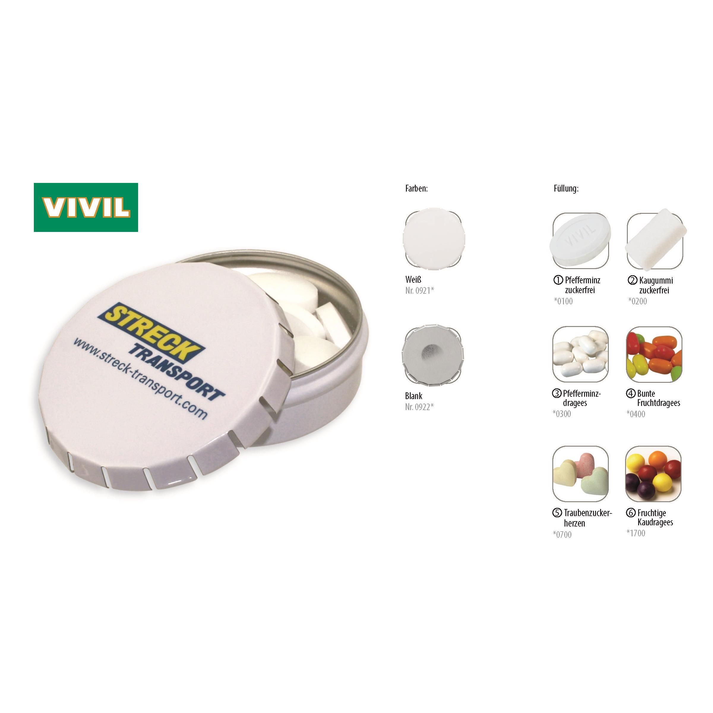 Klick-Dose-75, weiß 45 g, Inhalt: Pfefferminzdragees (Dose)