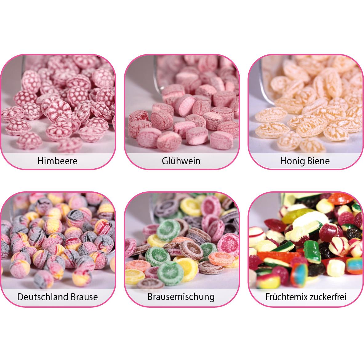 Runddose 99, weiß 120 g, Inhalt: Bonbons Früchtemix zuckerfrei