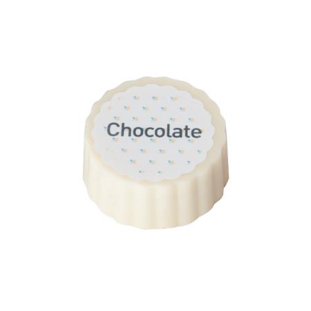 Logo-Praline aus weißer Schokolade mit Haselnuss Praliné Füllung, rechteckig oder rund, bis 4-c-bedruckt, Großverpackung