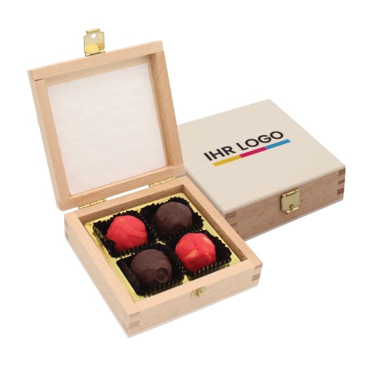 Pralinenbox Holz 4er bedruckter Deckel