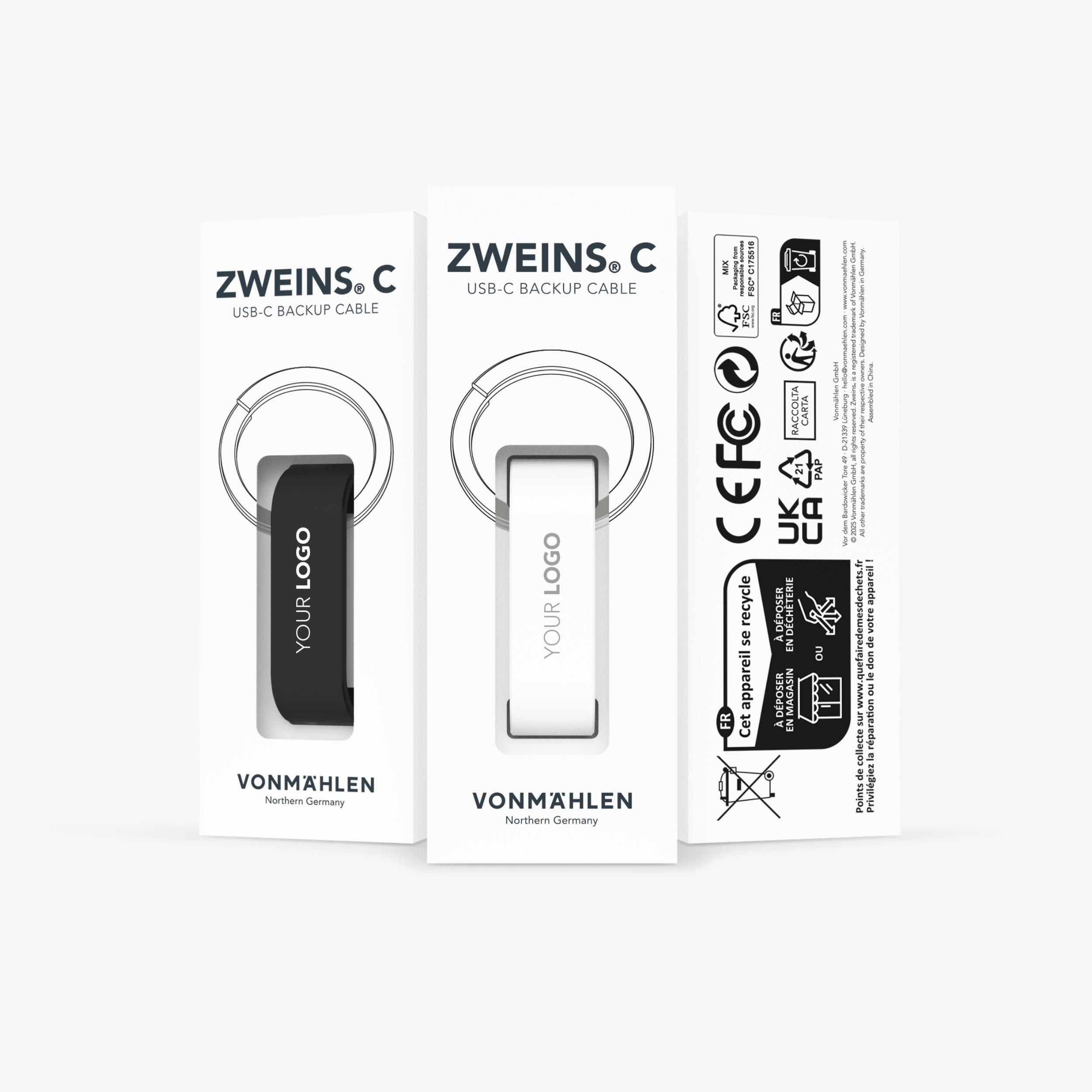 Zweins® C - Das USB-C Notfall-Ladekabel - Schwarz