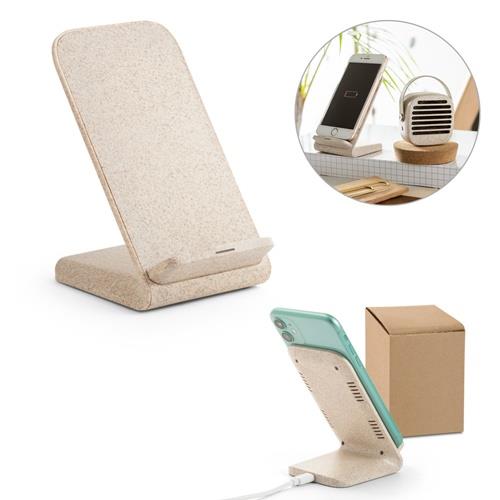 ENGLERT. Smartphone-Halter mit schnellem 10W wireless Ladegerät aus Recyceltes ABS (70% rABS) und Weizenstroh