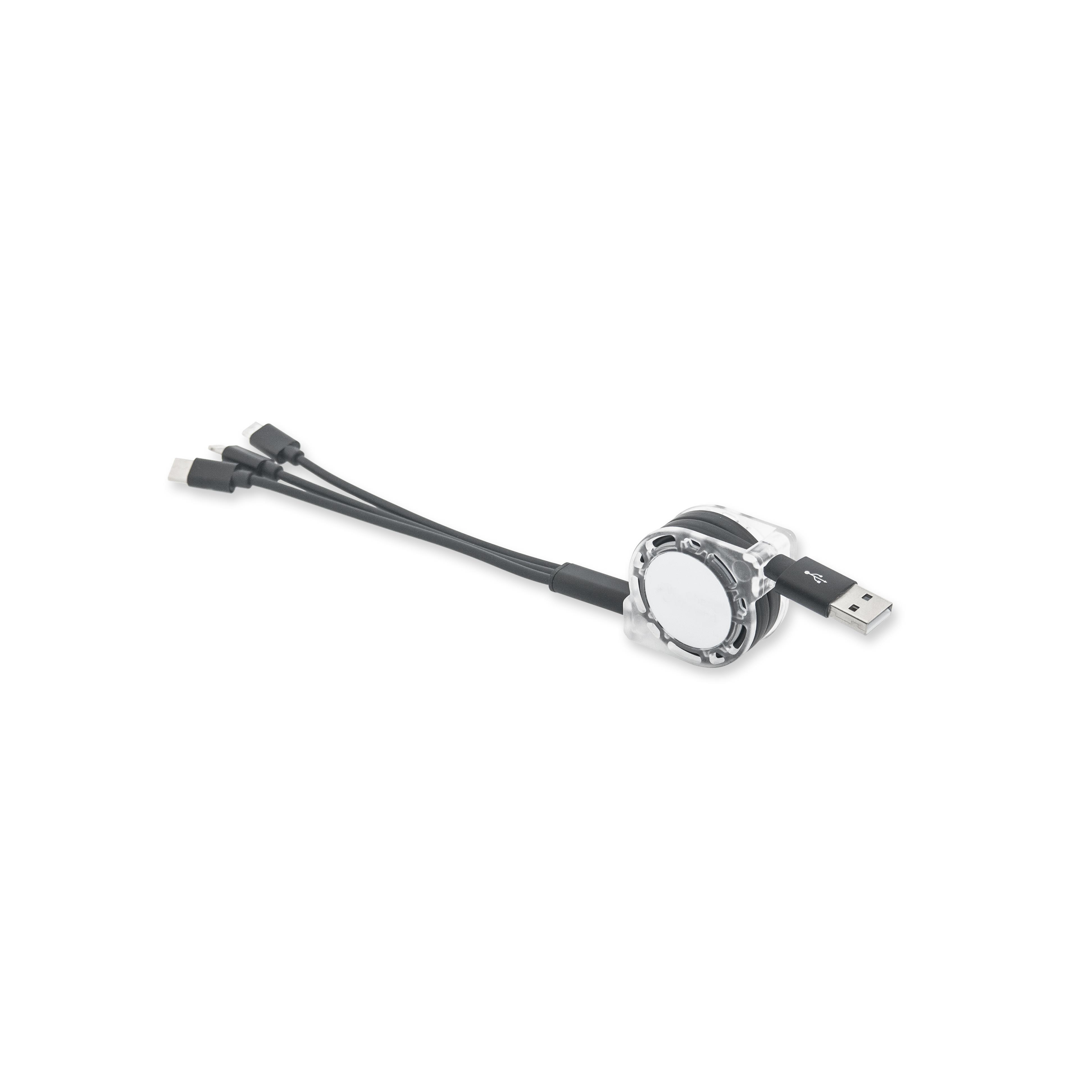 3in1 Aufrollladekabel Schwarz