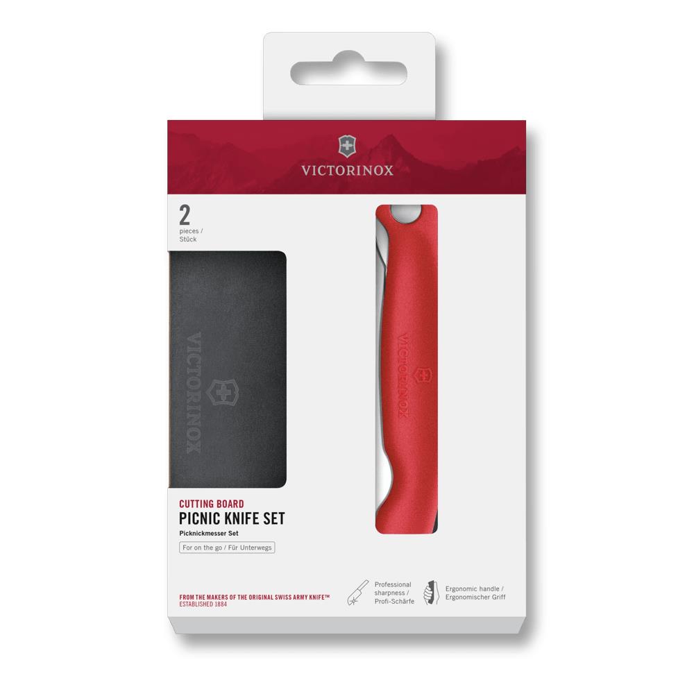 Schneidebrett Picknick Messer Set, 2tlg, 11cm, Wellen, rot