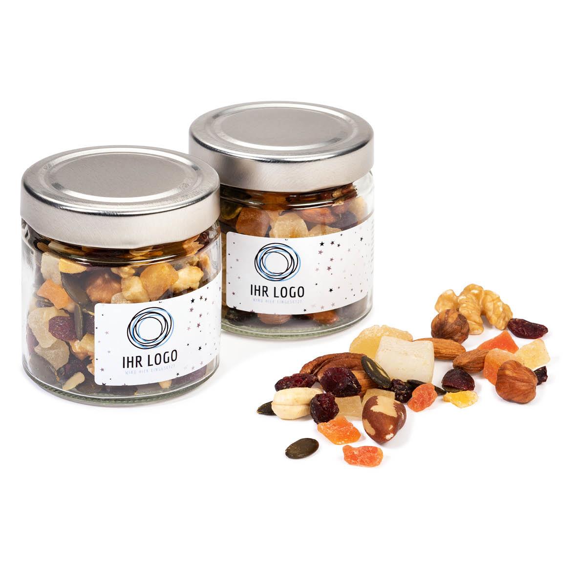 Nuss-Frucht-Mischung im Designglas Xmas