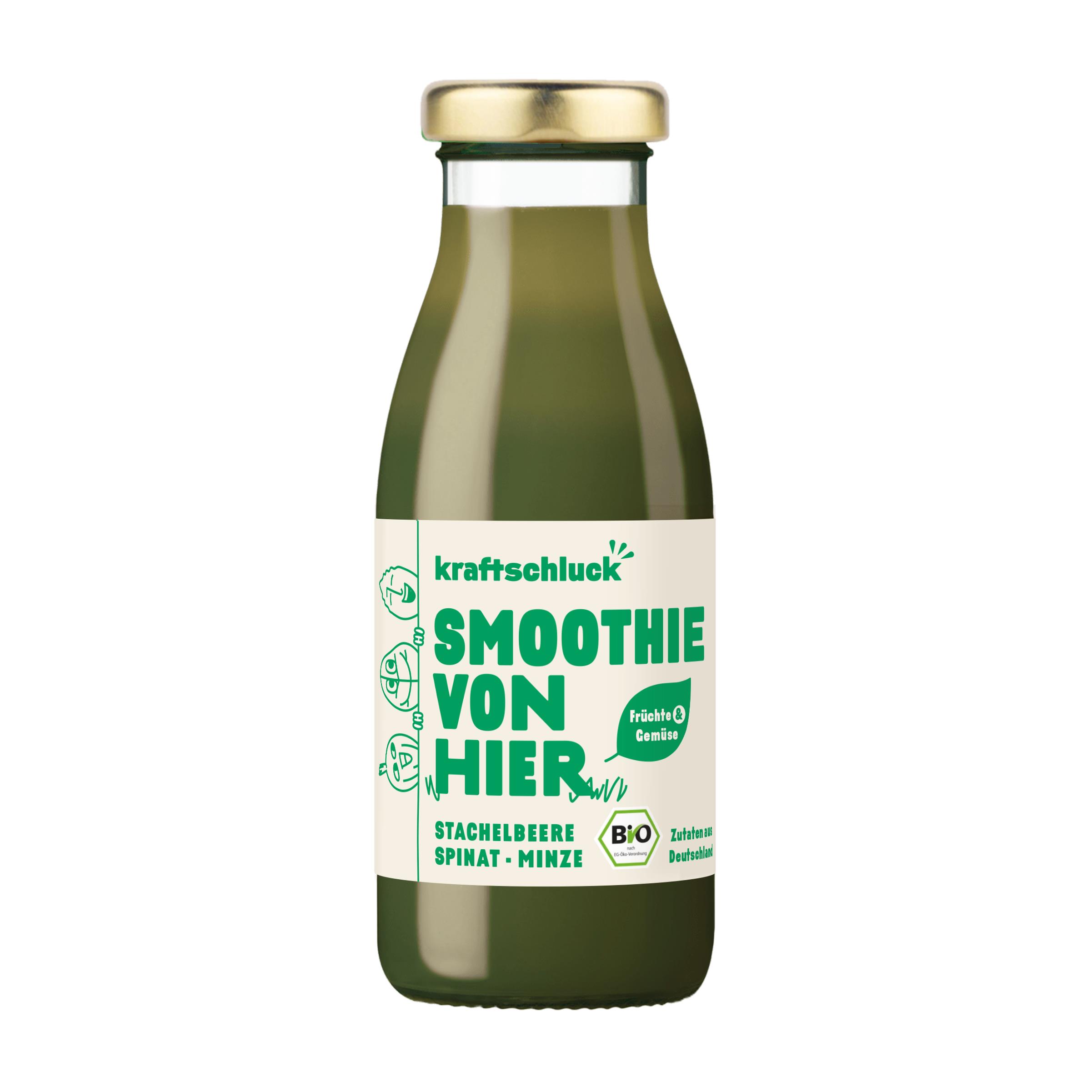 kraftschluck, grüner Smoothie, STACHELBEERE, SPINAT, MINZE, bio